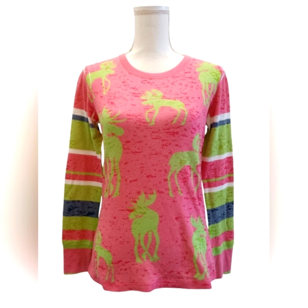 SUNDANCE WHIMSEY ROSE Pink/green Moose pattern Burnout thermal blend (Small)